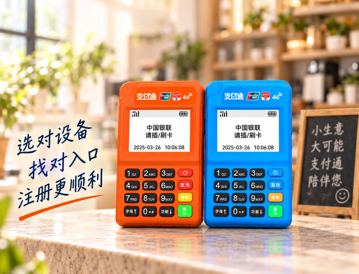 支付通橙蓝电签机；选对设备，找对入口，注册更顺利。
